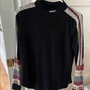Black Long Sleeve Top with Patterned Sleeves